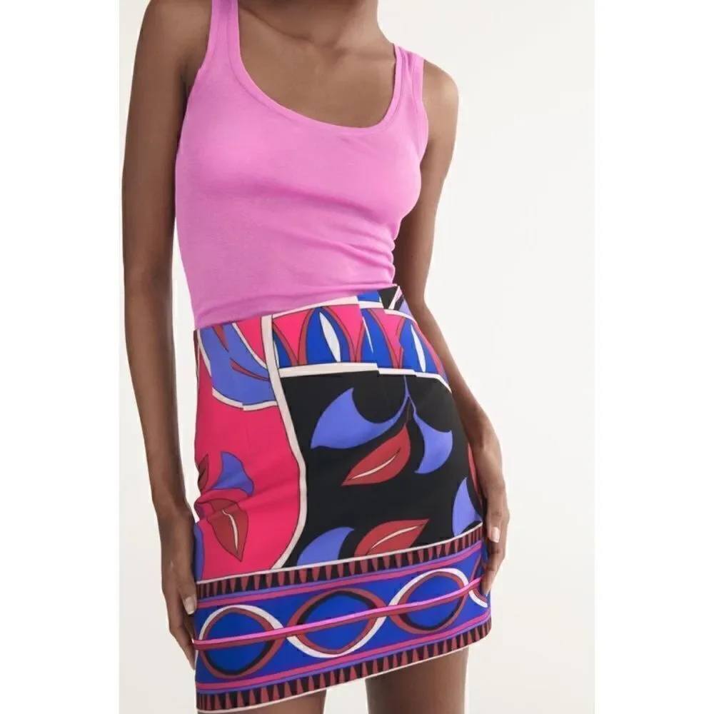 NWT Zara Blogger’s Favorite Multicolored High Waisted Printed Dart Skirt
